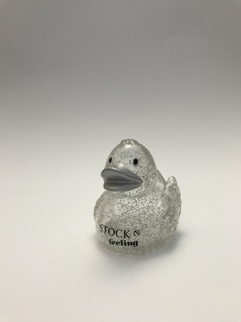 STOCK Badeente // transparent mit silber Glitzer - silber Schnabel